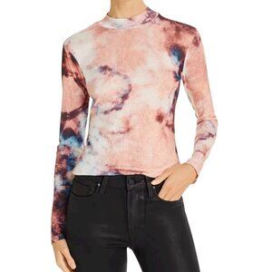 Bardot XS Tie Dye Mesh Long Sleeve Mock Neck Top Shirt Multicolor Sheer